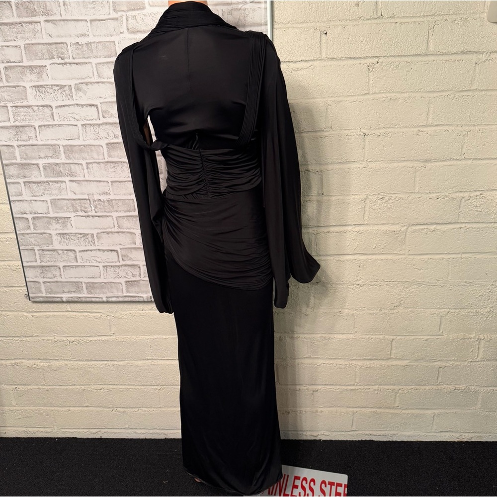 Givenchy SS14 Viscose Drapey Dress Black size FR 34 Leather trim Front Slit - Picture 6 of 14